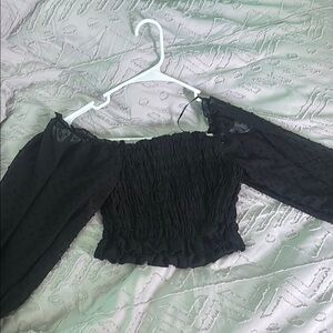 Cotton On Black and White Smocked Off-the-Shoulder Blouse